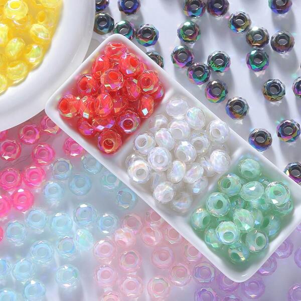 10 pièces/paquet Perles Mabe facettées transparentes de 14 mm, perles plates à gros trou pour la création de bijoux, chaînes de téléphone, porte-clés