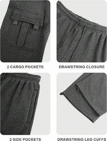 Men's Casual Cargo Sweatpants With Drawstring For Hiking - Dark Grey - View 8