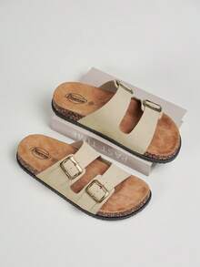 DISARCON Men's Summer New Sandals, Outdoor Street, Matching, Fashion, Casual, Beach, Flat/Mid-Heel/Arch Support/Comfortable Flat Couples Shoes, Breathable High-End/High-Quality/Outdoor Women's Sandals, Adjustable Upper In White/Black/Double Buckle/Metal Buckle/Retro/Classic Indoor Slippers