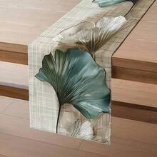 1 pieza Elegante Tapete de Mesa con Estampado Texturizado de Hoja de Ginkgo. Tapete de Mesa Estampado. Decoración del Hogar, Decoración Navideña, Regalo, Mantel Rectangular, Decoración de Mesa de Comedor, Decoración de Superficie, Tapete de Mesa de Gran Tamaño, Repisa de Chimenea, Decoración de Marco de Puerta y Ventana, Material Tipo Lino. Adecuado para Reuniones en el Hogar, Interior, Exterior, Entrada, Mesa de Café, Sala de Estar, Cocina Comedor. Lavable a Máquina. - Verde - Ver 1