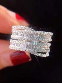 1pc Light Luxury High Flash Inlaid T-Shaped Zirconia Ring 925 Sterling Silver Women's Ring Elegant Women's Jewelry Valentine's Day Birthday Gift Daily Wear - T Square  Ring - View 2