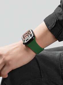 1条男女通用荔枝纹硅胶磁吸表带，兼容 42mm、38mm、40mm、41mm、44mm、45mm、46mm、49mm，时尚智能手表替换表带，适用于Series Ultra2、Ultra SE2、SE 11、10、9、8、7、6、5、4、3、2、1 - 綠色 - 查看 4