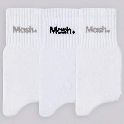 MASH. Kit 3 Pares Meia Mash Cano Médio Curto Masculina Esportiva Algodão Felpa Respirável Punho Canelado