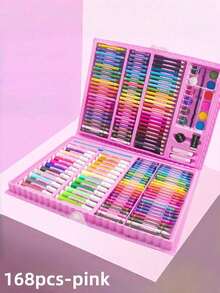 1 套 168 件/150 件儿童艺术绘画套装，包括绘画用品彩色铅笔、橡皮擦、颜料盒等。适合返校的好礼物（包装图案和内部组件颜色随机） - 彩色 - 查看 7