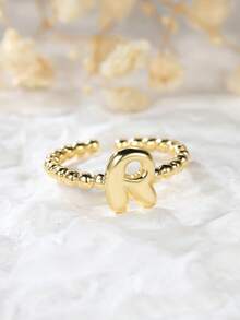 Tsnamer 1 pièce Bague vintage avec initiale en forme de cœur de A à Z, bague empilable minimaliste avec lettre gravée, cadeau pour elle, bijoux, cadeau pour femmes au quotidien - Bague à perles - Voir 38