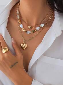 3 Stücke/Set minimalistischer mehrlagiger Halskette, modische Herz-Quasten-Choker-Halskette, asymmetrische Metall-Halskette, vielseitig