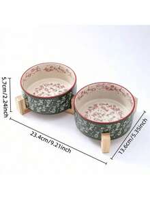 Ceramic Cat/Dog Bowl With Anti-Slip Wooden Stand, Elevated Pet Food & Water Bowl, Round Pet Feeding Bowl, Dishwasher , Easy To Clean - Mint Green - View 5