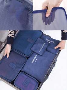 1/6pcs Travel Organizer Set - Multi-Functional Luggage Packing Cubes, Foldable Clothes Storage Bags, Cosmetic Bag, Bathroom Organizer, Summer Travel Essentials, Makeup Brush Holder, Garment & Shoe Organizers, Large Capacity Packing Bags, Compression Sacks, Bridesmaid Gifts, Mother's Day Gifts, Birthday Gifts, Gifts For Friends And Teachers, Home Decor, Bathroom, Living Room, Bedroom Organizers, Jewelry And Nail Polish Storage - Navy Blue - View 8