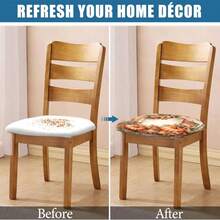 1/4/6/40pcs Autumn, Pumpkin, Book Page Lace And Flowers Printed Removable Full-Cover Stretchable Milk Fiber Fabric Chair Covers ,Restaurant Chair Covers - Square Chair Cushion Covers For Restaurant Kitchen Dining Hotel Seat Covers Removable Soft Cushion Chair Covers
