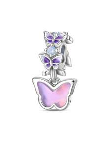 1pc Elegant 925 Silver Plated Colorful Zirconia & Enamel Butterfly, Clover DIY Bracelet Beads, Suitable For Girls/Mothers For Daily Wear, Summer, Carnival, Date, Anniversary