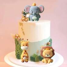 2pcs/8pcs Cake Topper Wild Animals-Lion Elephant Giraffe Monkey Cake Jungle Animals Wild One Cake Topper Birthday Party Decoration