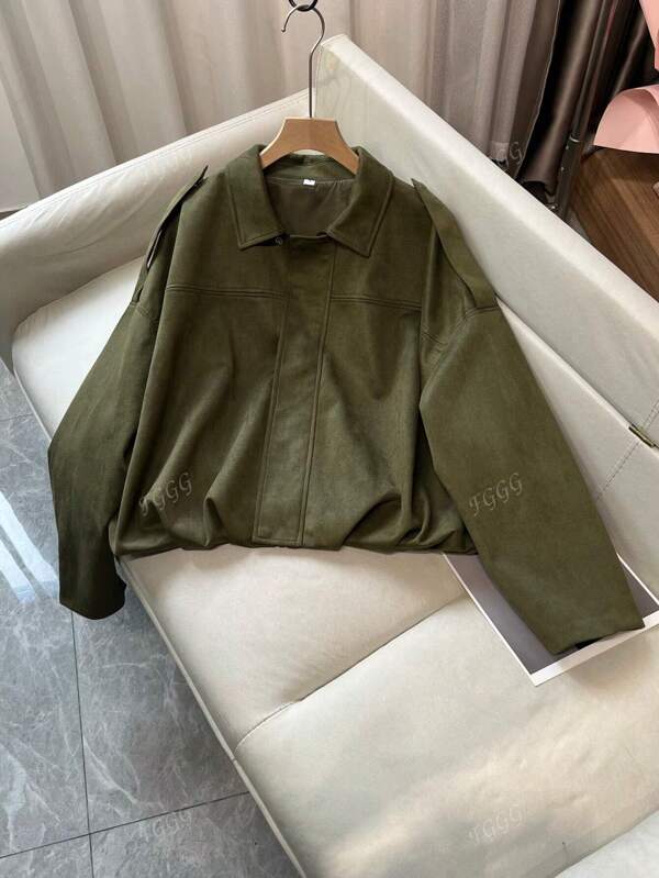 Dames fleece bomberjack met lange mouwen en verlaagde schouders
