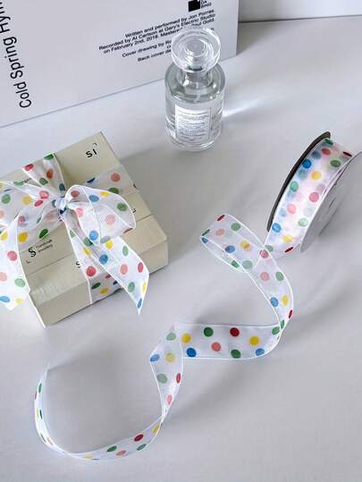 1roll Rainbow Polka Dot Ribbon Colorful Grosgrain Diy Craft Wrap Decor Cute Mesh Diy Gift For Kids, For Christmas Gift Wrapping, Home Decor, Christmas Flower Packaging, Christmas Party Supplies.