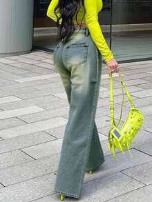 Fashionable And Casual Women's Straight-Leg Jeans That Cover The Hips, Slim The Figure, And Are Loose Yet Slimming, Suitable For Daily Wear - 淺色水洗藍 - 查看 2