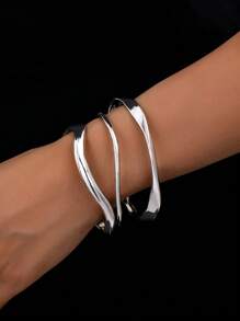 3件套简约不对称圆形金属手镯套装，优雅时尚饰品，适合日常通勤、派对、家庭聚会、约会等场合，尺码偏小