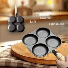 Non Stick Frying Pan, 4-Hole Medium-Sized Frying Pan, Induction Cooker, Healthy Cooking Pan With Wooden Handle, Frying Pan, Egg Frying Pan, 4-Cup Pancake Pan, Suitable For Breakfast, Suitable For Gas Stoves And Induction Cookers, Easy To Clean Non Stick Pan, Family Dinner Supplies, Party Supplies - Black - View 5