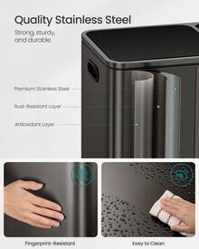 SONGMICS Trash Can, 2 X 10.6 Gallon (2 X 40 L) Garbage Can For Kitchen, With 15 Trash Bags, 2 Compartments, Plastic Inner Buckets And Hinged Lids, Airtight - 石板灰 - 查看 5