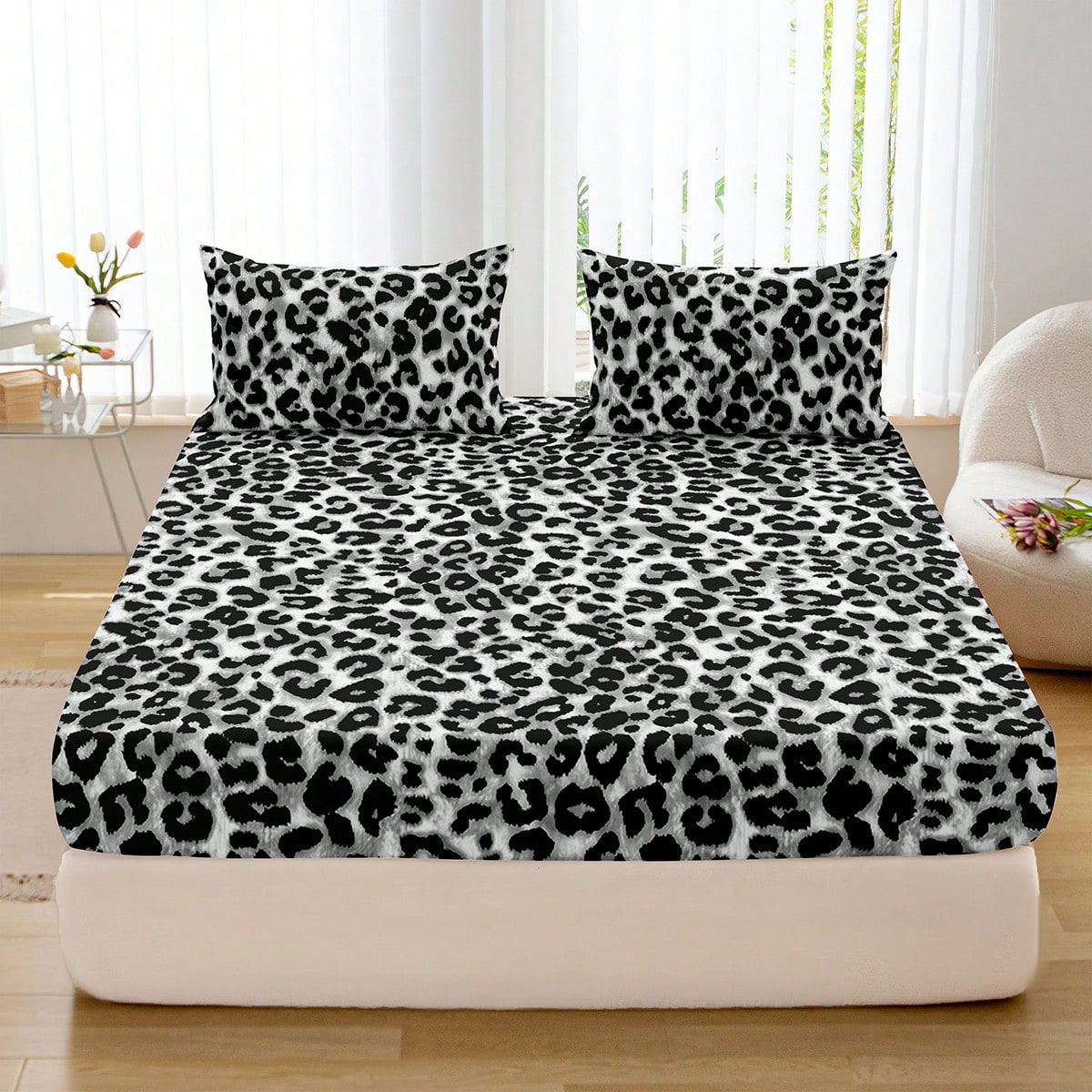 Pieza Sábana ajustable con estampado de leopardo, ropa de cama, sábana ajustable, cubierta de colchón, protector de colchón suave y cómodo para d