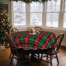 1/36 件圣诞红绿格子图案装饰数码印花桌布 - 矩形和圆形涤纶可洗桌布，适用于室内餐厅装饰、家庭聚会、礼物、节日派对、客厅、厨房、酒店宴会 - 格紋-紅綠 - 查看 5