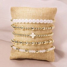 Women's Gold Bracelets Gold Beaded Bracelets Gold Beaded Ball Bracelets Stacking Sets Adjustable Pearl Beaded Bracelets 5-Piece Set - Vàng - Xem 2
