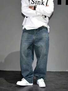 Men's Casual Loose Fit Denim Jeans - Medium Wash - View 4