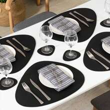 1/4/10 Juegos de manteles individuales triangulares y posavasos en forma navideña, manteles de cocina, almohadillas, decoración de mesa de cuero nórdico - CD rosa - Ver 8