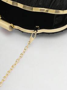 Túi cầm tay hình hộp thiết kế bằng vải satin xếp ly, túi dự tiệc, túi đựng váy trang trọng, túi xách dự tiệc, túi đeo chéo, ví cưới - màu đen - Xem 8