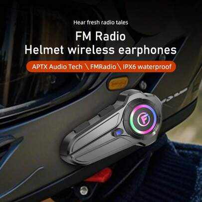 1pc Motorcycle Helmet Headset, Multi-Person Intercom, FM Radio, Noise-Proof, Long Battery Life, Waterproof, Wireless Headphones