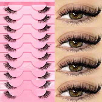 10 Pairs Natural Fox Fur False Eyelashes 3-10mm Mixed Length, Foxy Eyes Lashes D Curl Thin Lashes, Natural Look Cat Eye Lashes Fluffy Fairy Cat Eye Lashes, Natural Appearance Fox Eyes Lashes, Easy To Apply, Suitable For Any Occasion And Face Shape