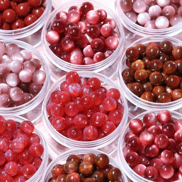 10 pièces/paquet Perles rondes en résine faux œil de chat de 10 mm, fournitures pour la fabrication de bijoux de bracelet et de collier, accessoires d'artisanat rouges