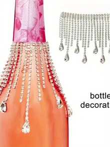 1pc Elegant Crystal Wine Bottle Pendant Decor, Tassel Wine Bottle Topper, Wedding Engagement Table Decoration, Metallic Tabletop Ornament With Teardrop & Bead Accents, Perfect For Christmas, Valentine's Day, Thanksgiving, New Year - Home, Restaurant & Party Decor, Luxury Gift Idea, Wine Decoration, Celebration Accessory