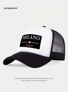 Adjustable Breathable Mesh Baseball Cap With Milan Italy Pattern Print, Unisex Outdoor Sun Hat For Daily Commute