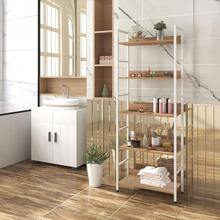 RGB9303hei Standing Shelf Tall Shelf Bookcase Metal Shelf Shoe Rack Bathroom Shelf Flower Stairs Made of Wood and Steel with 5 Shelves Approx. 60 x 27.5 x 160 cm White + Light Oak - 5Ebenen(60x275x160cm) - Übersicht 5
