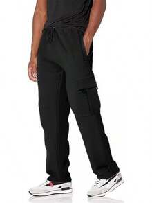 Men's Casual Cargo Sweatpants With Drawstring For Hiking - Black - View 6