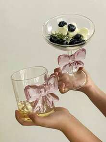 1pc INS风粉色超大蝴蝶结玻璃杯3D蝴蝶结玻璃杯家用下午茶咖啡杯果汁冷饮杯气泡水杯冰淇淋甜品杯早餐牛奶杯礼品杯 - 彩色 - 查看 5