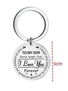 1pc To My Son Stainless Steel Keychain Pendant, Simple Design Gift For Son, Backpack Accessory - Silver - View 2
