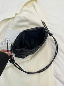 水钻装饰大容量时尚休闲手提包，时尚单肩包/腋下包/手提包，适合夏季通勤，适合女性、女士、情侣 - 旅行、工作和办公室、舞会、派对、周末和假期，旅行度假必备品 - 黑色 - 查看 8