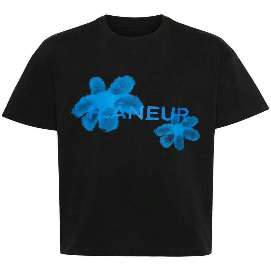 Flaneur Homme Floral Graphic Brand Pattern Printed T-Shirts Summer Luxury Brand Pure Cotton Men And Women T-Shirts - Black - View 1
