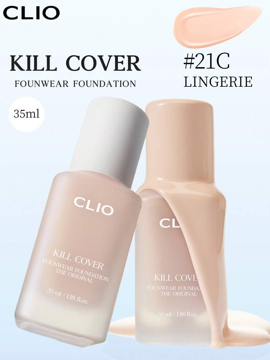 Clio 35ml K-Beauty KILL COVER Foundation THE ORIGINAL, Highly Blendable Liquid Foundation, Medium To Full Coverage, Natural Radiant Finish, Flawless Skin, Weightless, Long-Lasting Glow, Suitable For Sensitive Skin, Korean Makeup - 21C LINGERIE - View 1