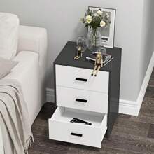 Black 3-Drawer Bedside Table With Metal Handles
