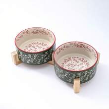 Ceramic Cat/Dog Bowl With Anti-Slip Wooden Stand, Elevated Pet Food & Water Bowl, Round Pet Feeding Bowl, Dishwasher , Easy To Clean - Mint Green - View 9