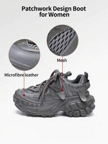 somiliss 1 Pair Women's Lace-Up Casual Sports Shoes, Slip-Resistant, Breathable Mesh Upper, Comfortable For Students, Running, 2025 Autumn New Personalized Pineapple Sole, 6cm Platform, Low-Top Outdoor Walking Shoes, Gray