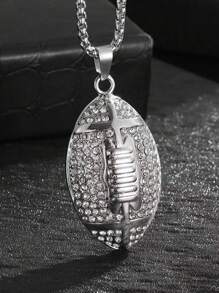 1pc Fashionable Football Rhinestone Decor Men Necklace, Suitable For Daily Wear