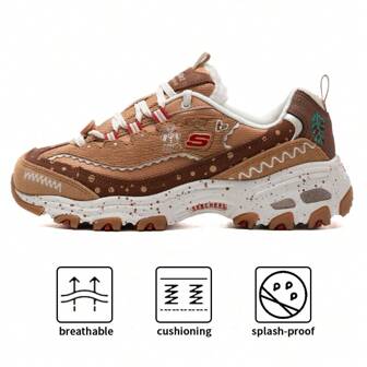 Skechers Tênis esportivos com cadarço da série D'LITES, calçados Panda com forro de pelúcia, calçados esportivos e casuais femininos retrô com absorção de impacto, estilo nº 149257-TNBR