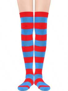 Womens Thigh High Socks Striped High Knee Socks Knee High Socks For Cosplay Long Socks Over The Knee Leg Warmers - Navy Red - View 1