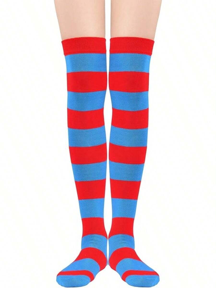 Womens Thigh High Socks Striped High Knee Socks Knee High Socks For Cosplay Long Socks Over The Knee Leg Warmers - Navy Red - View 1