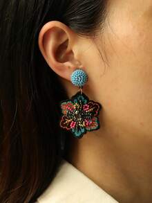 Bead Decor Flower Stud Earrings Valentines - Multicolor - View 9