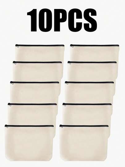 1pc Canvas Zipper Bag, Cosmetic Bag For Cosmetics And DIY, Blank Cosmetic Bag - Multifunctional Travel Toiletry Bag, Zipper Bag, Minimalist Solid Color Canvas Pencil Case, Practical Storage Solution With Smooth Zipper