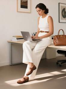 Women's Flats Arch Support Comfortable Casual Ballet Mary Business Office For Women Dressy And Work Ankle Strap Dress Flats Shoes - 棕色 - 查看 2
