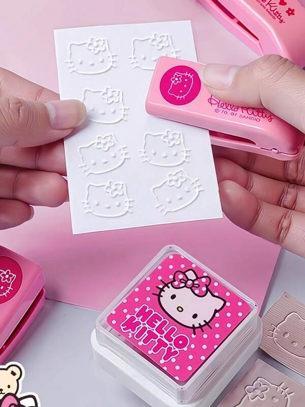 Sanrio Sanrio Hello Kitty süßes rosa Katzen-Muster Prägung Stempel, Schul- und Bürobedarf Buch Dekoration, Schulanfang, Halloween, Weihnachtsgeschenkpapier Prägung Stempel (benötigt festen Druck für klareres Muster)